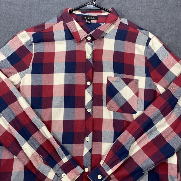 I Joan Red/Blue Plaid Button-Up Shirt Womens Size L 50% Cotton/50% Polyester - Picture 9 of 11